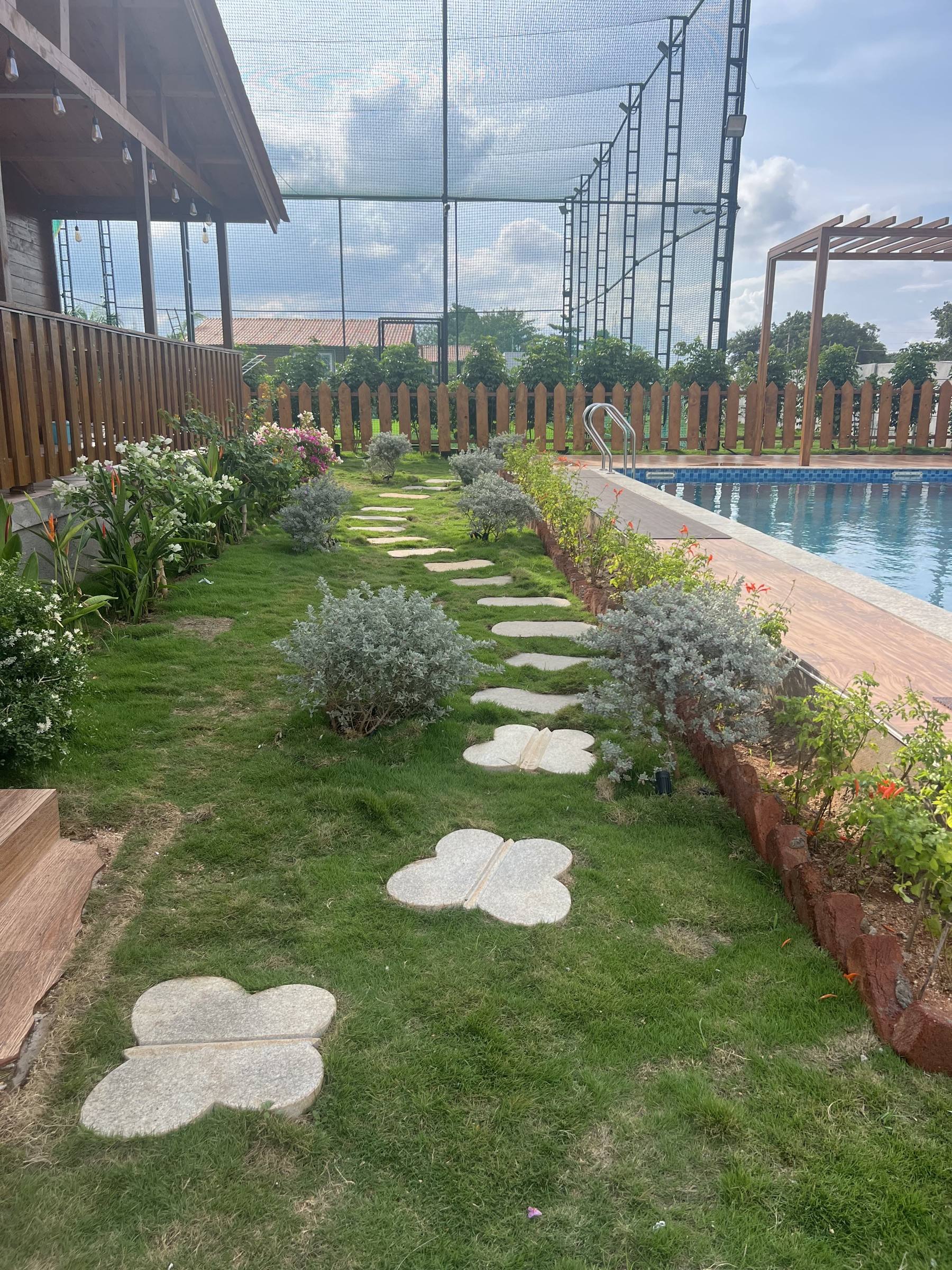 Stepping-stone path beside the pool