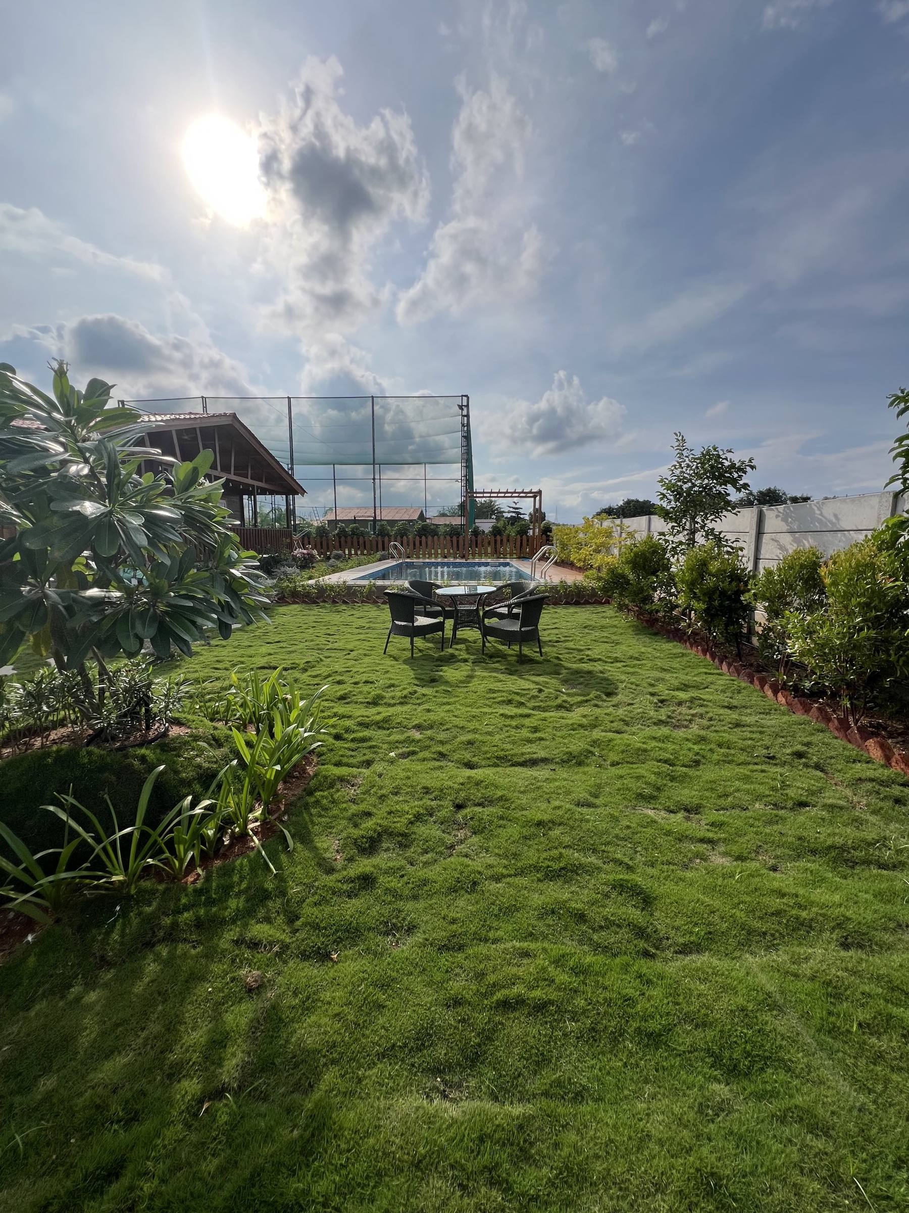 Lawn with outdoor seating