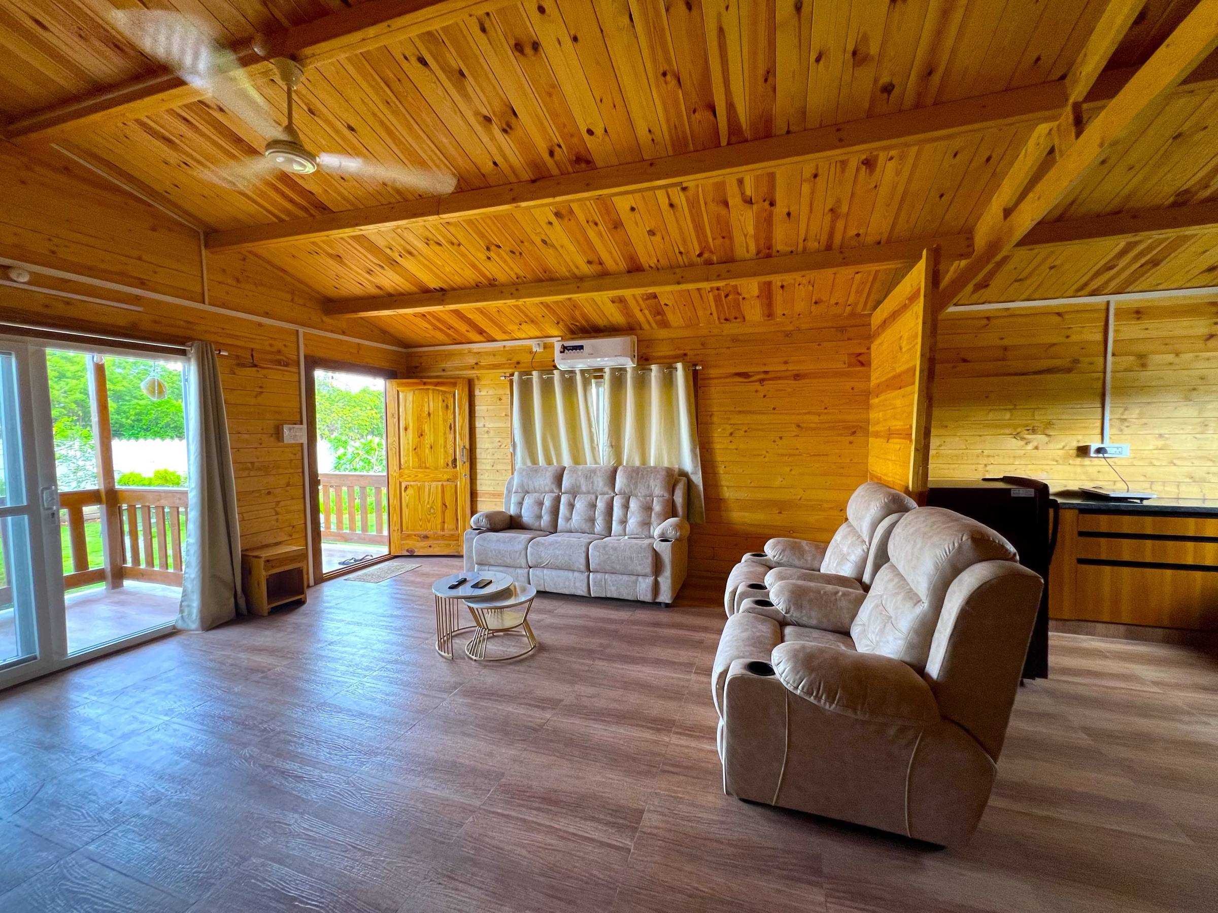 Wood-panelled living room