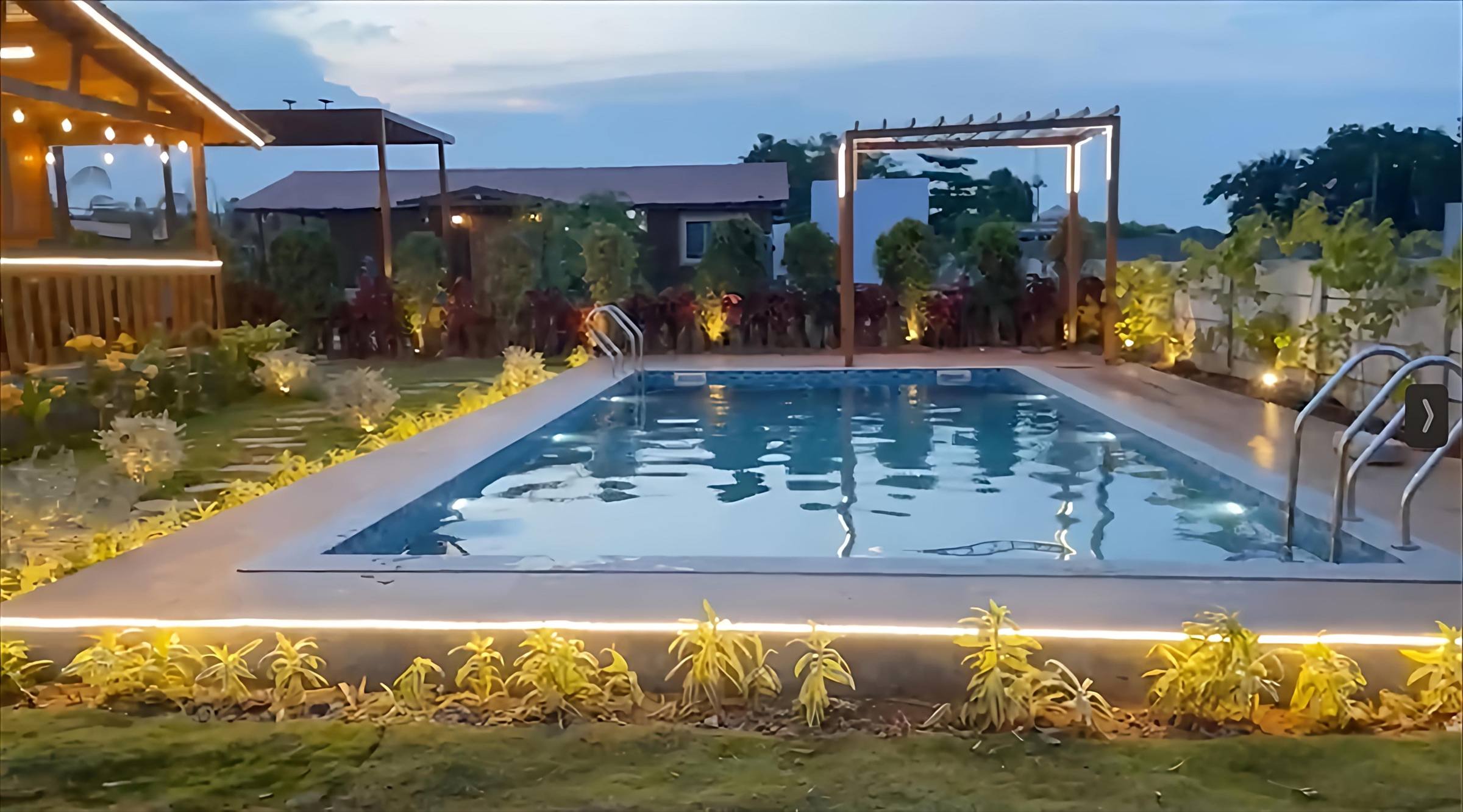 Illuminated pool at night
